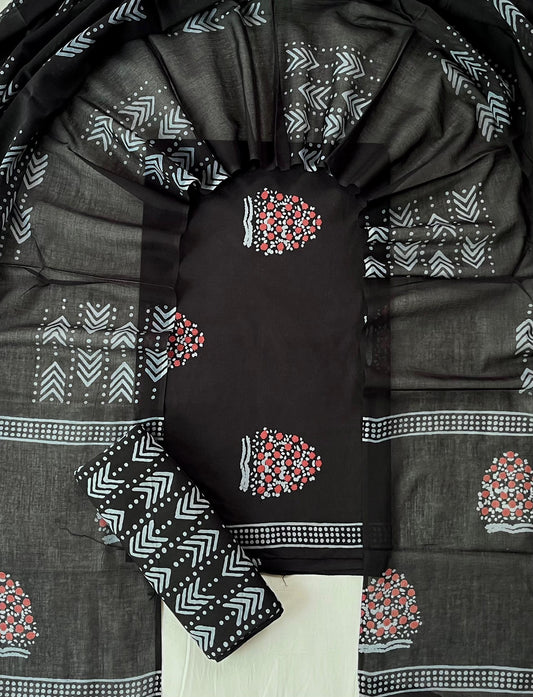 Pure Soft Cotton Hand Block Printed Suit Set With Cotton Dupatta