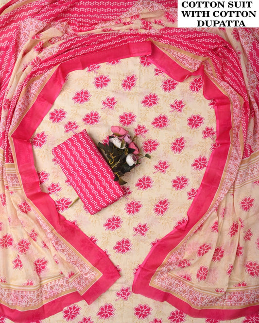 Designer Hand Block Printed Cotton Suit Set With Cotton Dupatta