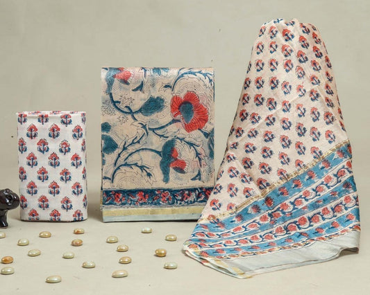 Designer Handblock Printed Chanderi Silk Suit Set