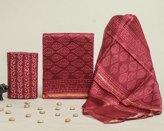 Designer Handblock Printed Chanderi Silk Suit Set