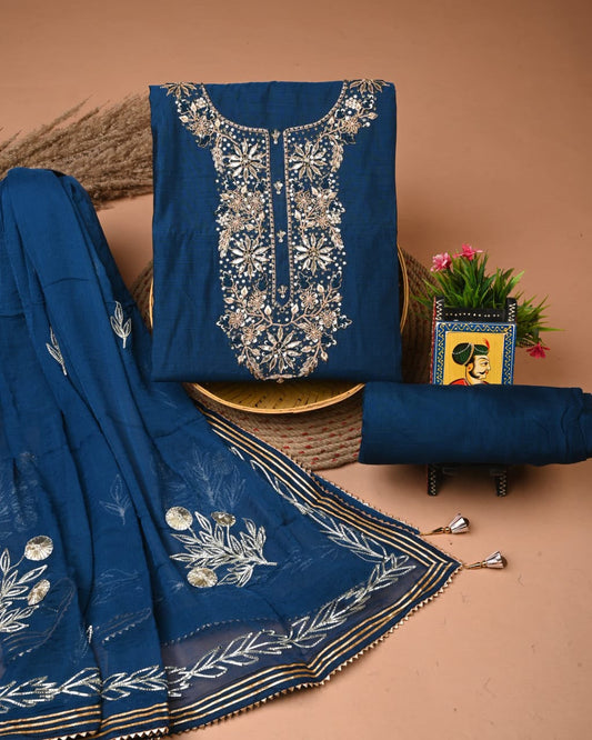 Premium Heavy Neck Work Dola Silk Suit Set