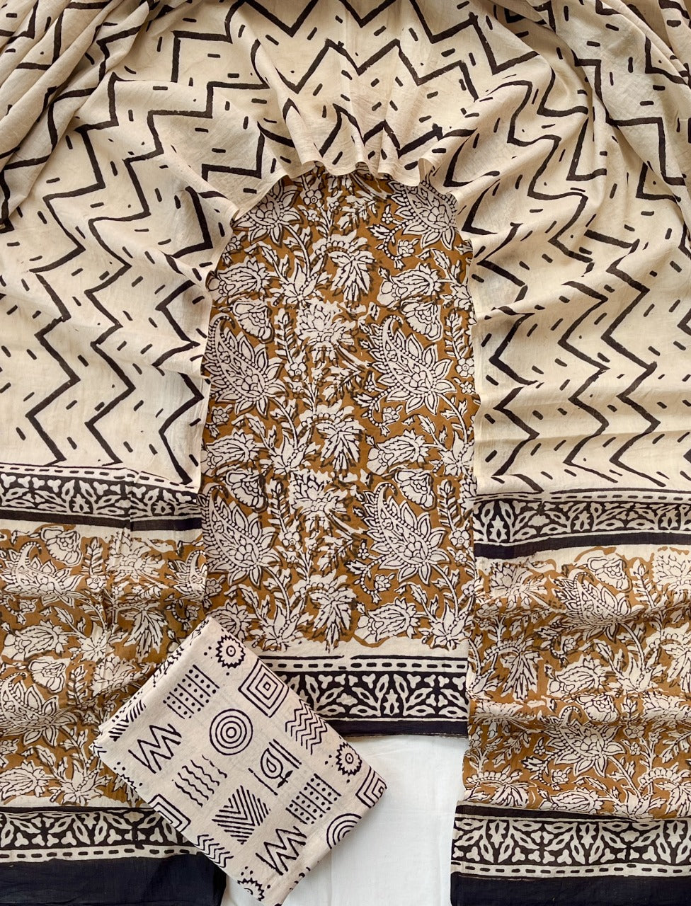 Pure Soft Cotton Hand Block Printed Suit Set With Cotton Dupatta