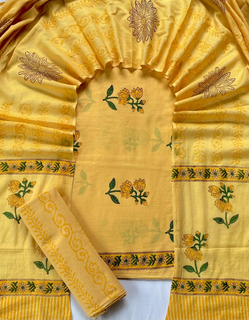 Pure Soft Cotton Hand Block Printed Suit Set With Cotton Dupatta