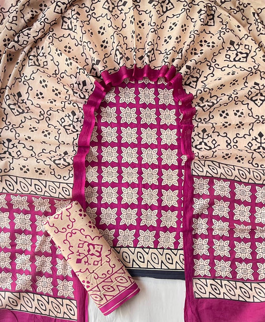 Pure Soft Cotton Hand Block Printed Suit Set With Cotton Dupatta