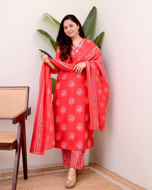 Pure Cotton Kurti Pant Set With Cotton Sequence Work