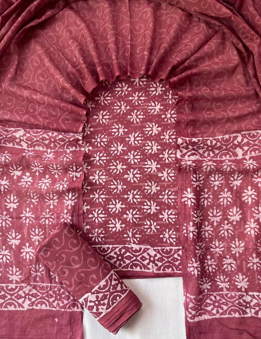 Pure Soft Cotton Hand Block Printed Suit Set With Cotton Dupatta