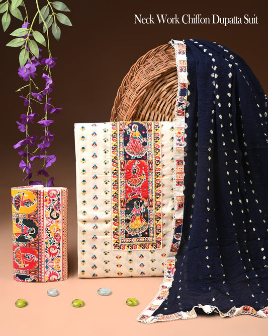 Premium Gota Patti Work Cotton Suit Set With Chiffon Dupatta