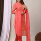 Elegant Coral Chanderi Silk Hand-Embroidered Suit Set with Dupatta