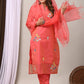 Elegant Coral Chanderi Silk Hand-Embroidered Suit Set with Dupatta