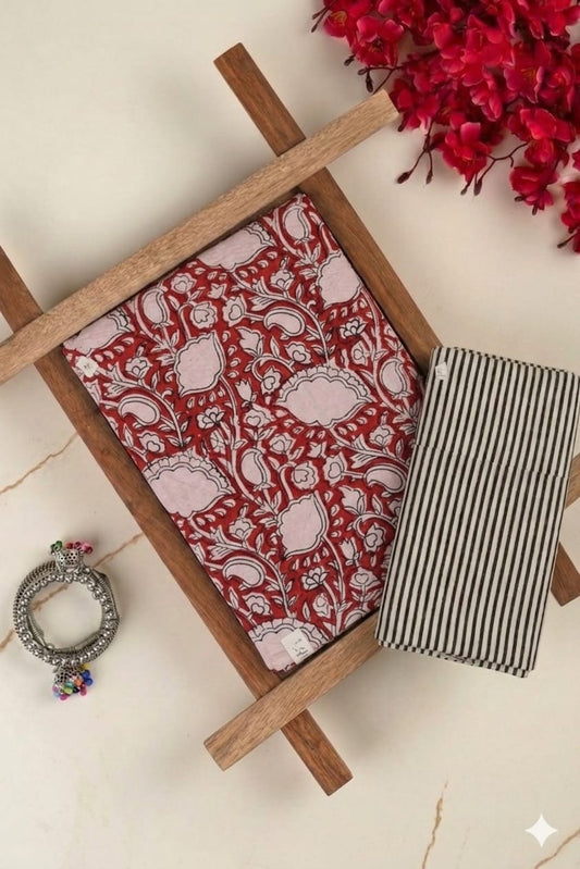 Pure Soft Cotton Handblock Printed 2PC Top-Bottom Suit Set (2.50 Meter Each)