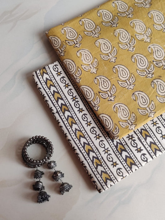 Pure Soft Cotton Handblock Printed 2PC Top-Bottom Suit Set (2.50 Meter Each)