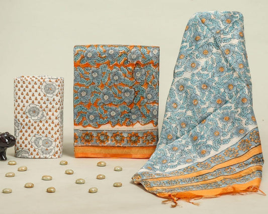 Designer Handblock Printed Chanderi Silk Suit Set