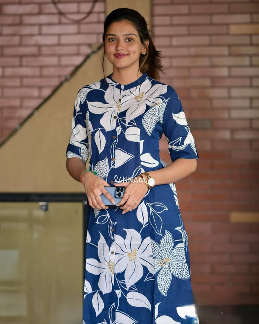 Premium Floral Fine Cotton Printed A-Line Pattern Kurti-Palazzo Set