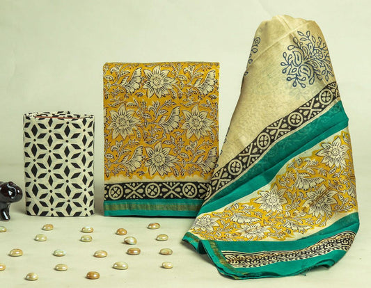 Designer Handblock Printed Chanderi Silk Suit Set