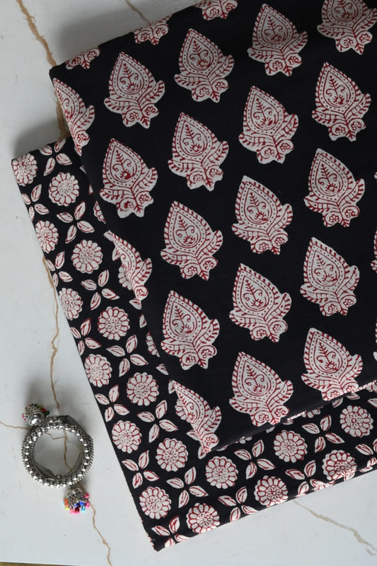 Pure Soft Cotton Handblock Printed 2PC Top-Bottom Suit Set (2.50 Meter Each)