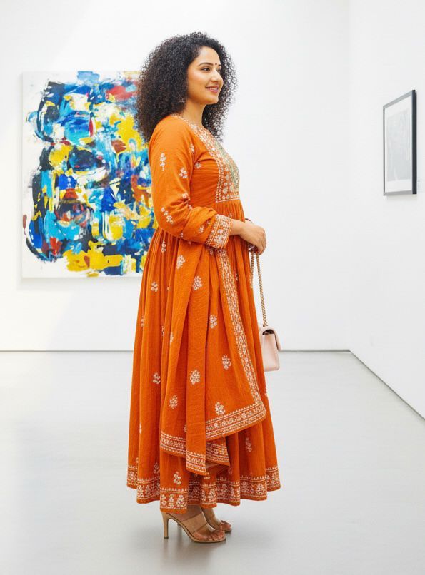 Pure Cotton Anarkali Suit Set With Beautiful Embroidery Work