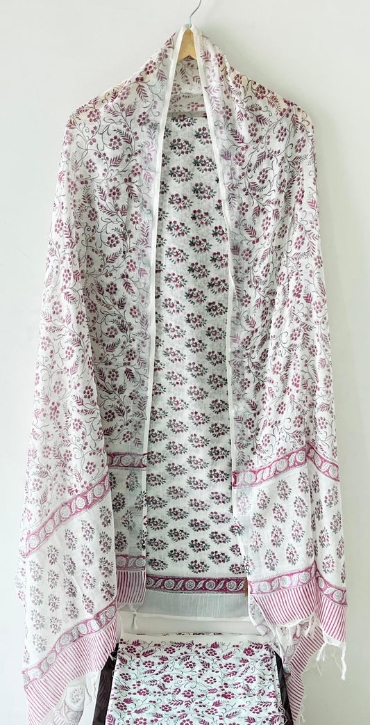 Premium Cotton Linen Hand Block Printed Cotton Linen Suit Set