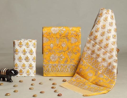 Designer Handblock Printed Chanderi Silk Suit Set