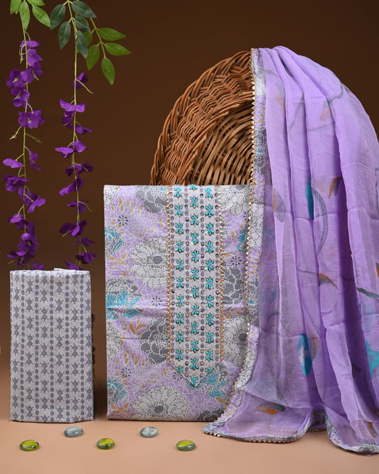 Premium Gota Patti Work Cotton Suit Set With Chiffon Dupatta