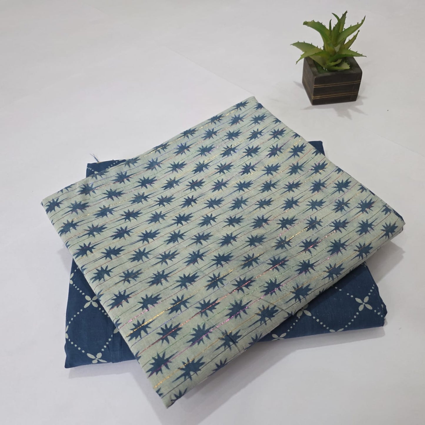 Pure Lurex Cotton Handblock Printed 2PC Top-Bottom Suit Set