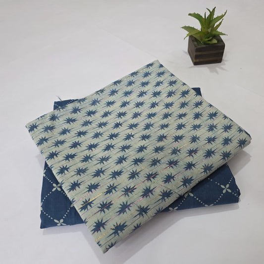 Pure Lurex Cotton Handblock Printed 2PC Top-Bottom Suit Set