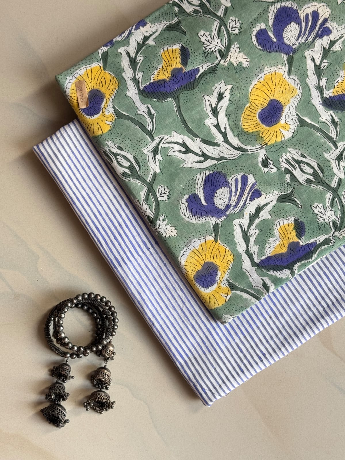 Pure Soft Cotton Handblock Printed 2PC Top-Bottom Suit Set (2.50 Meter Each)