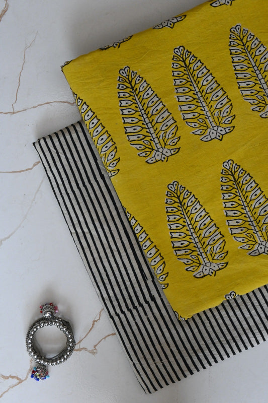 Pure Soft Cotton Handblock Printed 2PC Top-Bottom Suit Set (2.50 Meter Each)