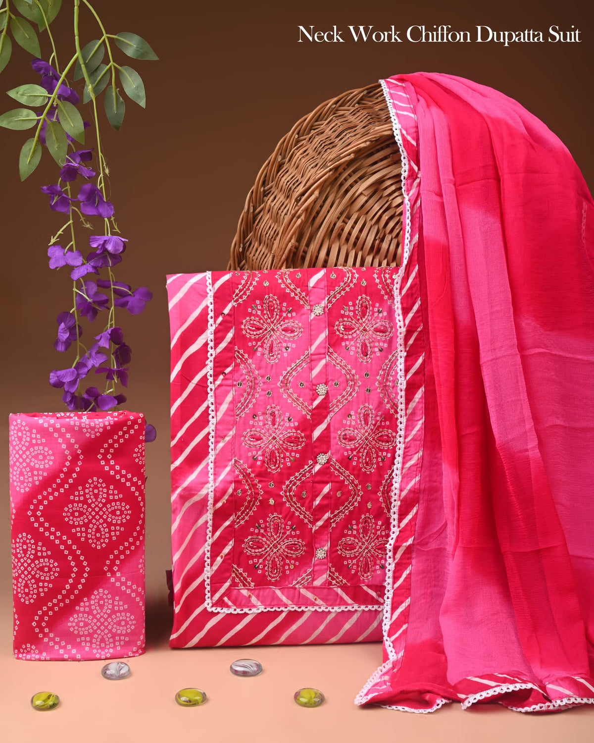 Premium Gota Patti Work Cotton Suit Set With Chiffon Dupatta