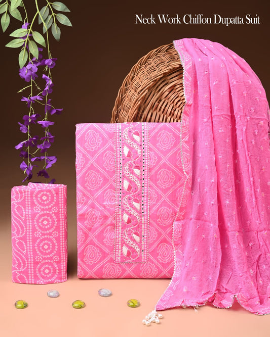 Premium Gota Patti Work Cotton Suit Set With Chiffon Dupatta