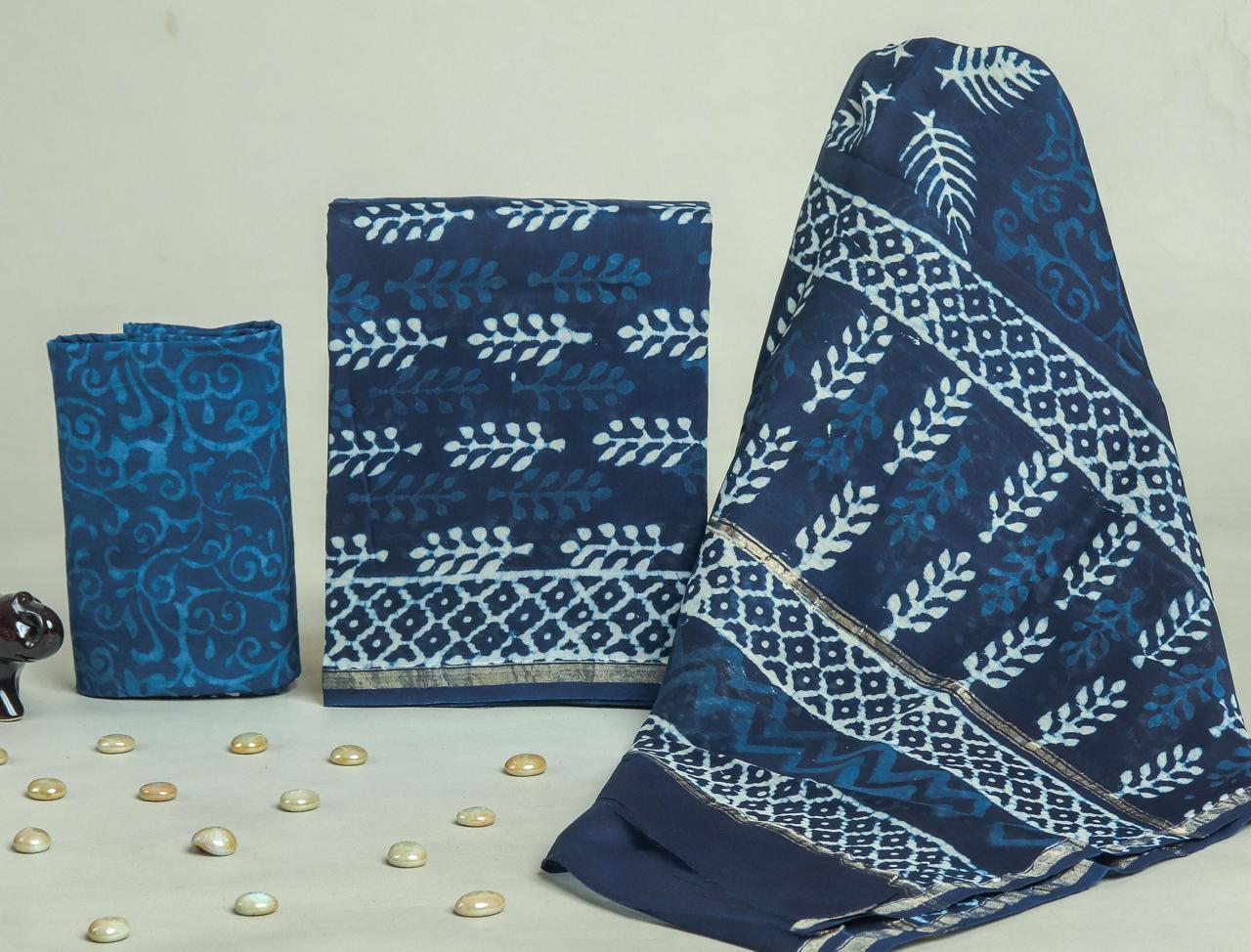 Designer Handblock Printed Chanderi Silk Suit Set