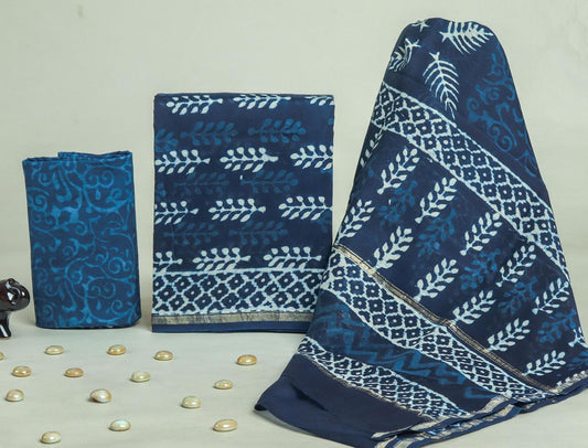 Designer Handblock Printed Chanderi Silk Suit Set