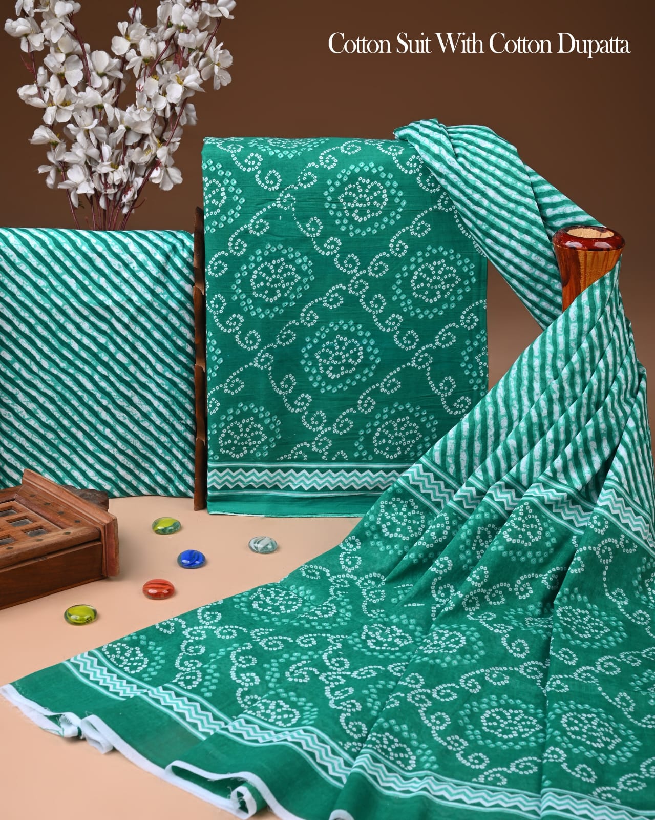Designer Hand Block Printed Cotton Suit Set With Cotton Dupatta