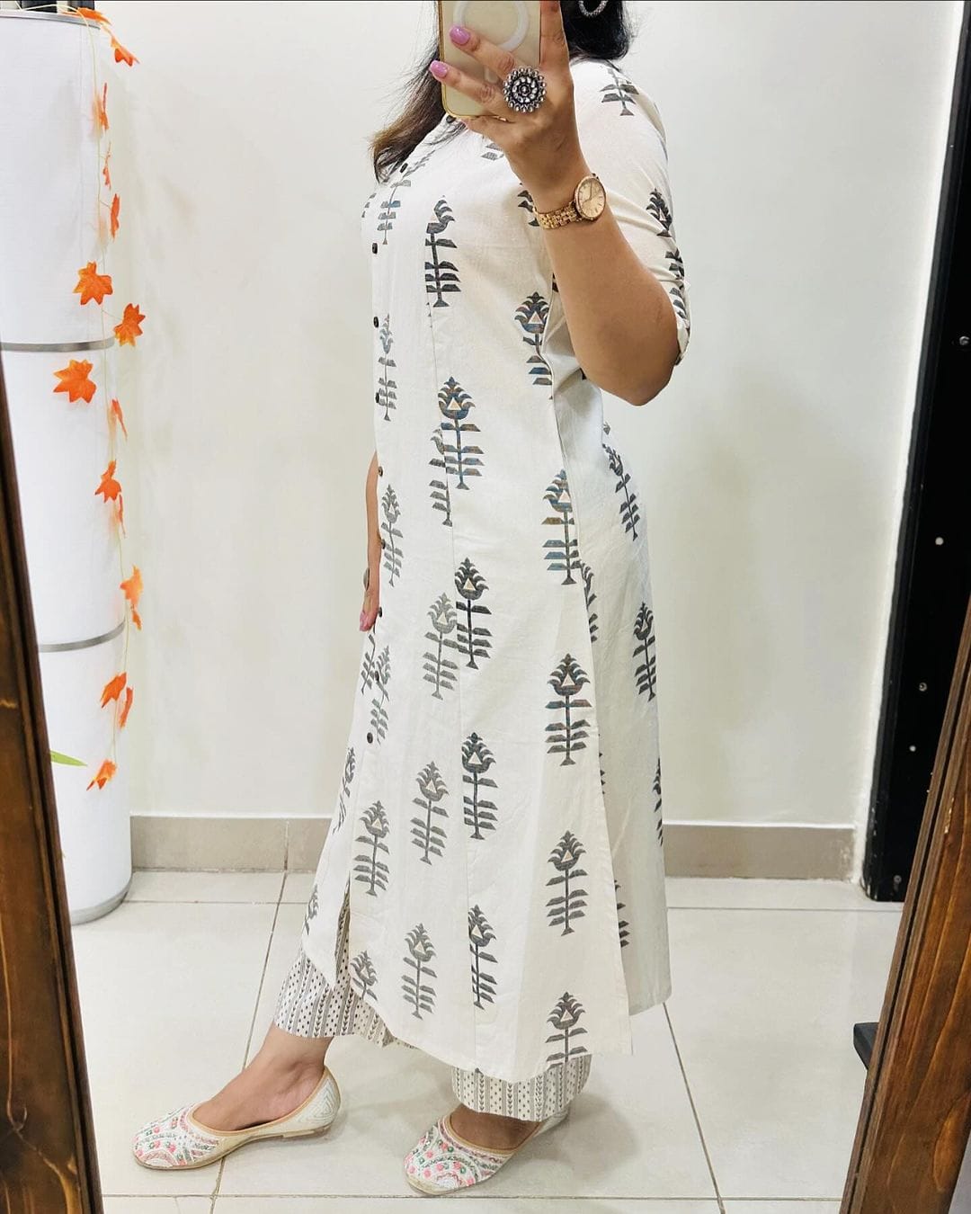 Premium Floral Fine Cotton Printed A-Line Pattern Kurti-Palazzo Set