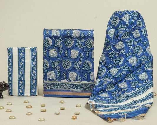 Designer Handblock Printed Chanderi Silk Suit Set