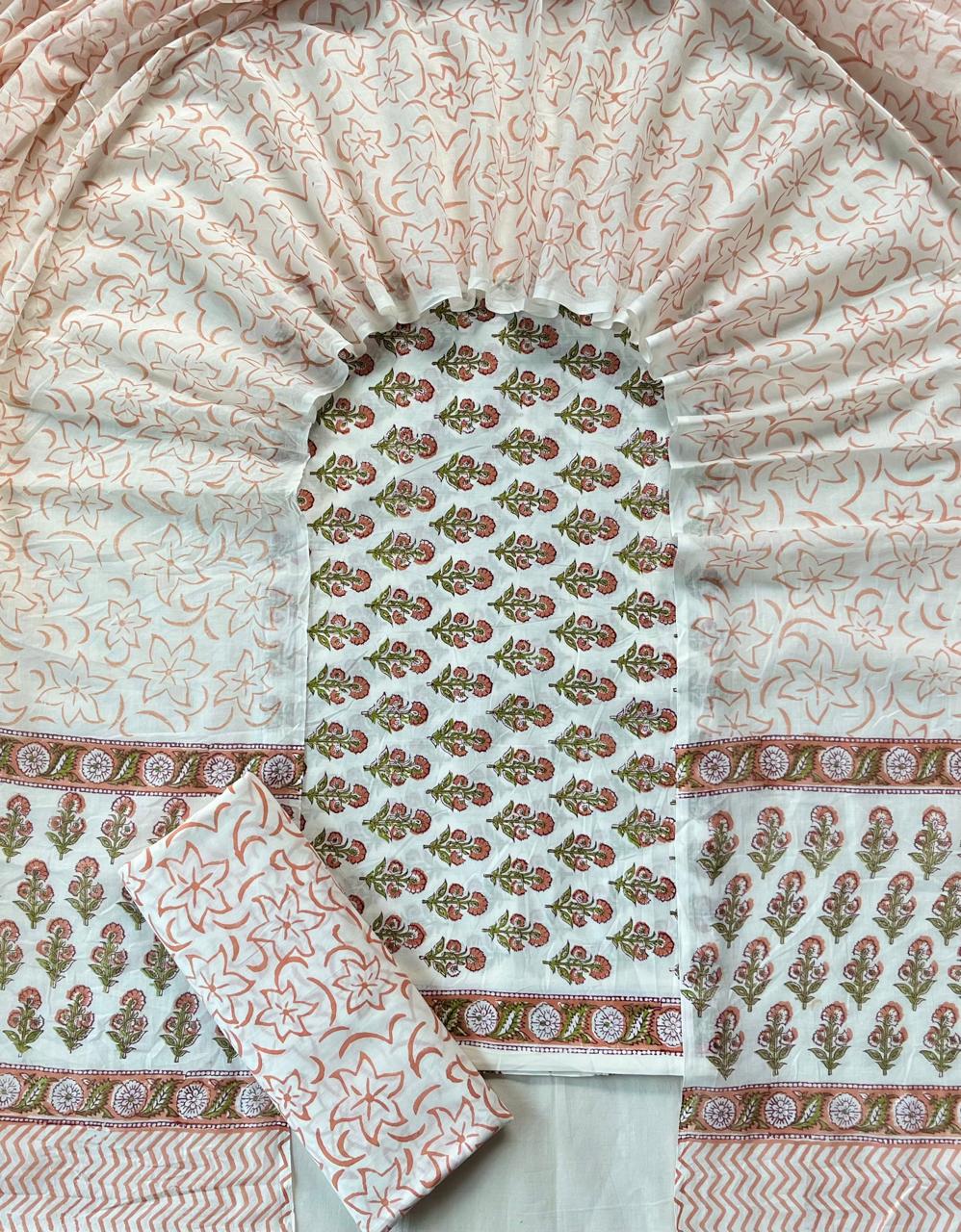 Pure Soft Cotton Hand Block Printed Suit Set With Cotton Dupatta