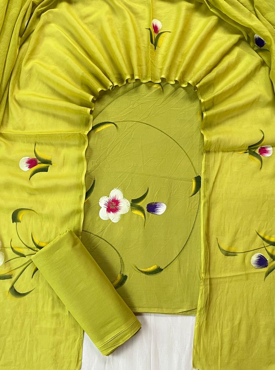 Pure Soft Cotton Hand Block Printed Suit Set With Cotton Dupatta