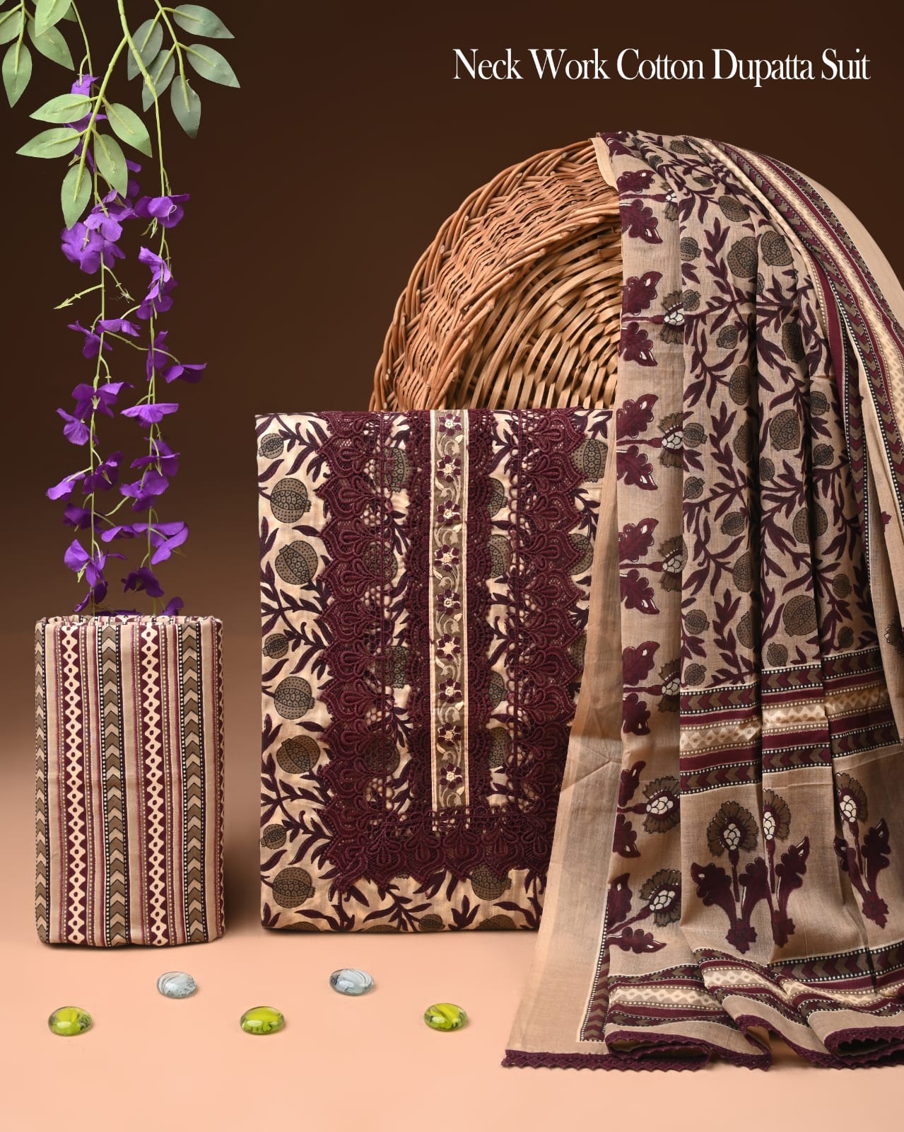 Premium Gota Patti Work Cotton Suit Set With Chiffon Dupatta