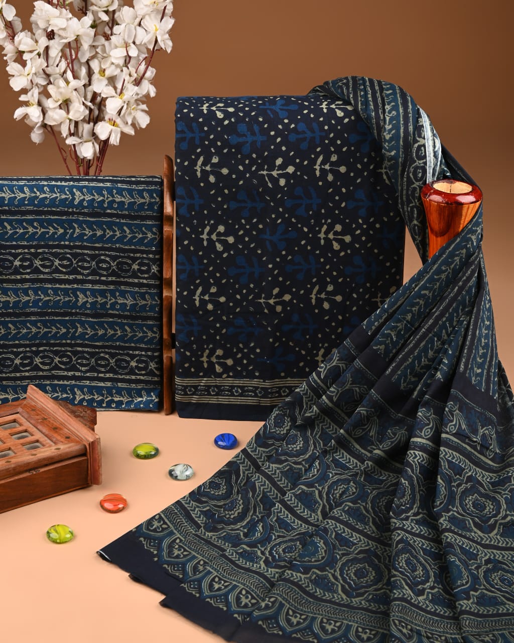 Designer Hand Block Printed Cotton Suit Set With Cotton Dupatta