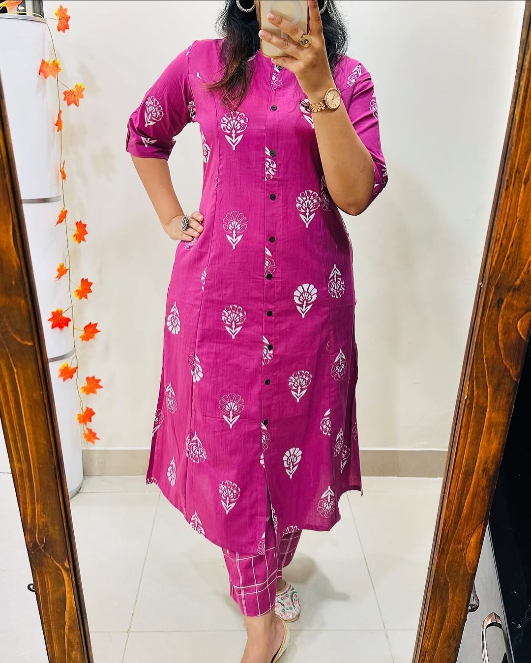 Premium Floral Fine Cotton Printed A-Line Pattern Kurti-Palazzo Set