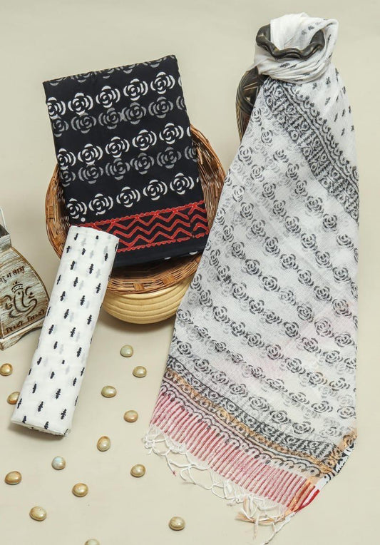 Pure Cotton Hand Block Printed Suit Set With Kota Doria Dupatta