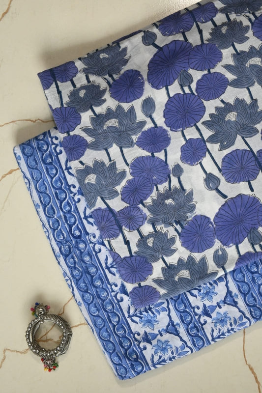 Pure Soft Cotton Sanganeri Handblock Printed 2PC Top-Bottom Suit Set (2.50 Meter Each)