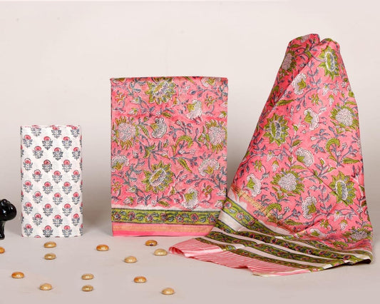 Designer Handblock Printed Chanderi Silk Suit Set