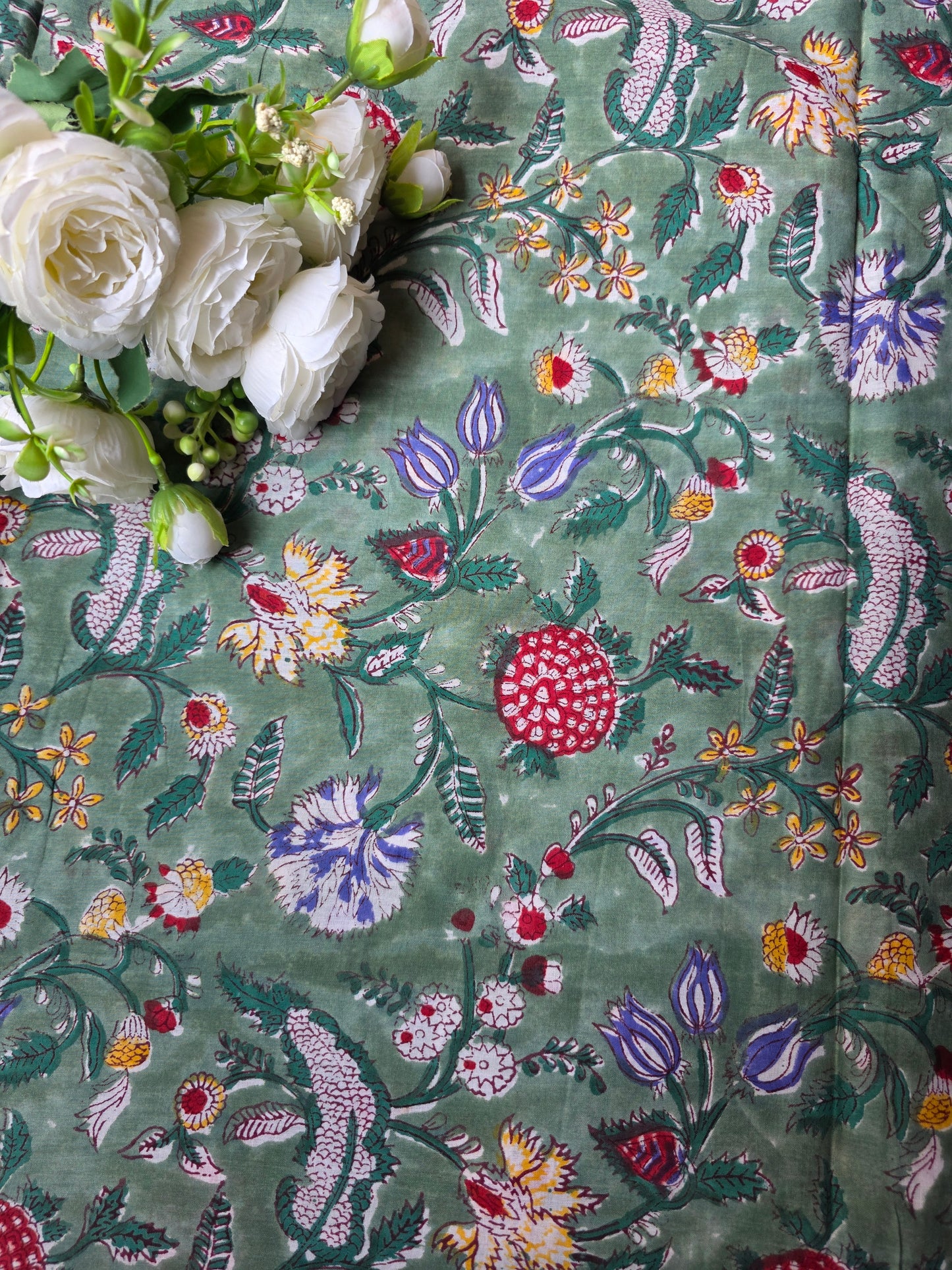 Pure Soft Mulmul Cotton Handblock Printed Fabric