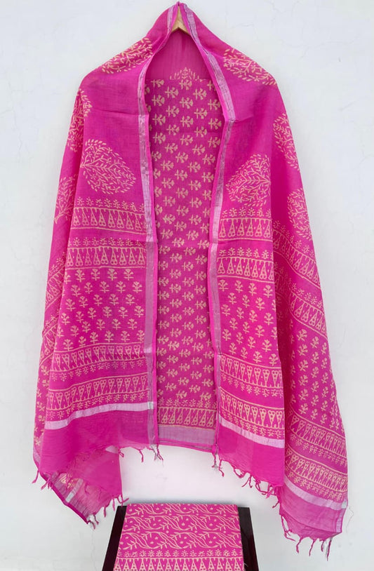 Premium Cotton Linen Hand Block Printed Cotton Linen Suit Set