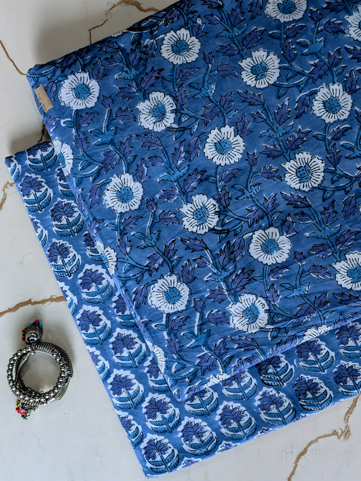 Pure Soft Cotton Sanganeri Handblock Printed 2PC Top-Bottom Suit Set (2.50 Meter Each)