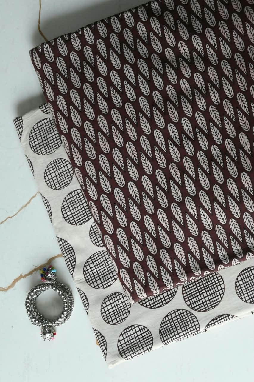 Pure Soft Cotton Handblock Printed 2PC Top-Bottom Suit Set (2.50 Meter Each)