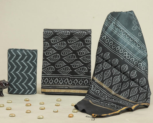 Designer Handblock Printed Chanderi Silk Suit Set