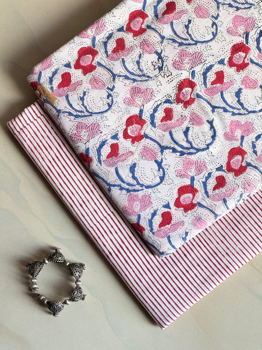 Pure Soft Cotton Handblock Printed 2PC Top-Bottom Suit Set (2.50 Meter Each)