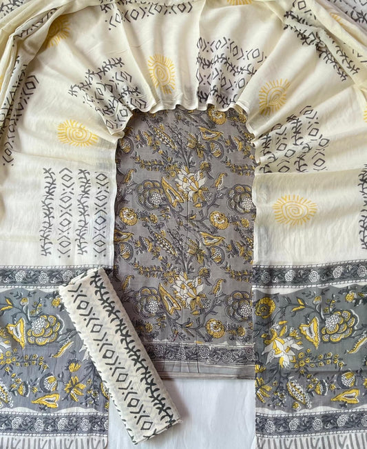 Pure Soft Cotton Hand Block Printed Suit Set With Cotton Dupatta