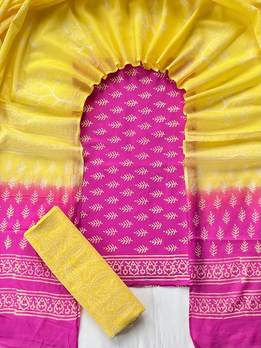 Pure Soft Cotton Hand Block Printed Suit Set With Cotton Dupatta